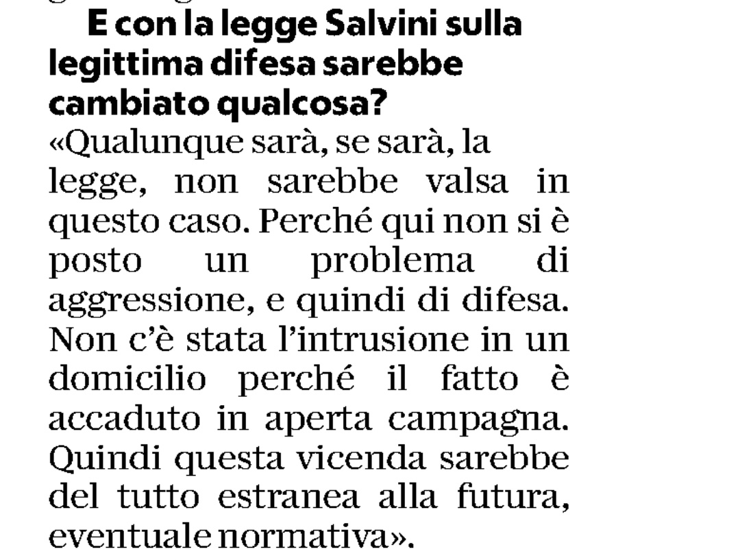 Salvini e il caso-Peveri: la riforma della legittima difesa vuole solo gli italiani pistoleri